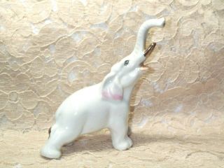 Vintage Miniature Trunk Up Grey Elephant Figurine Porcelain 3 " Tall 3 1/4 " Long