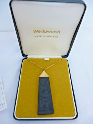 Vintage Wedgwood Black Jasper Ware Pendant,  Heiroglyphics,  Egyptian Necklace