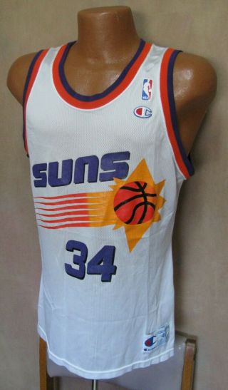 Vintage Champion Phoenix Suns Charles Barkley White Nba Basketball Jersey Sz 40