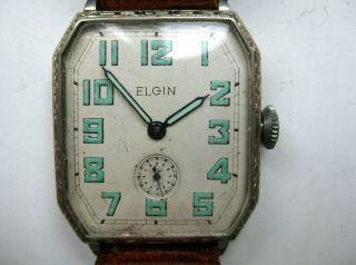 Large Vintage 1920s Art Deco Mens Elgin 14k White Gold Filled Watch