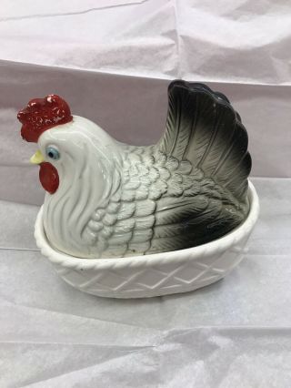 Vintage Hand Painted Ceramic Hen On A Nest