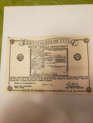 1966 Chevy Ii Nova Ss Certificate Of Title State Of Kansas Historical Document