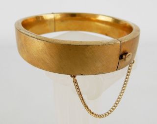 12k Gold Filled 1/20 Gf Vintage Bangle Textured Designer Bracelet W Safety Chain