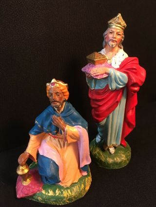 2 Piece Vintage Hand - Painted Italian Nativity Kings,  5.  5 " - 7.  5 "
