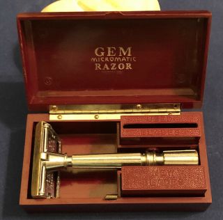 Vintage Gem Micromatic “silver” Single Edge Safety Razor Set In Bakelite Case