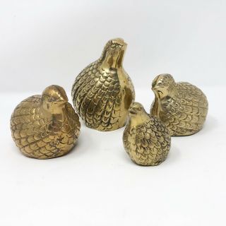 Vintage Brass Quail Set Of Four (4) Partridge Figurines