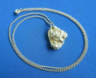 Vintage 925 Sterling Silver Necklace Curb Link Chain & Pendant Silver Nugget