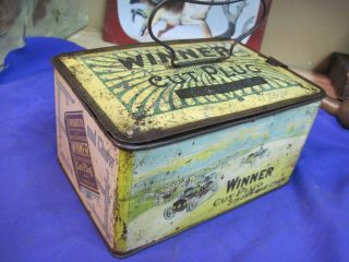 Winner Tobacco Tin Cut Plug Smoking Lunch Box Can Vintage Antique 1900 
