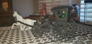 Vintage Kenton Cast Iron Horse Drawn Carriage With Driver And Passenger