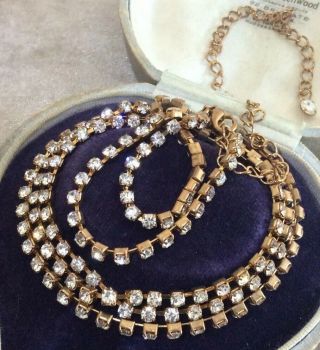Vintage Style Jewellery Stunning Gold Tone Full Crystal A Line Long Necklace