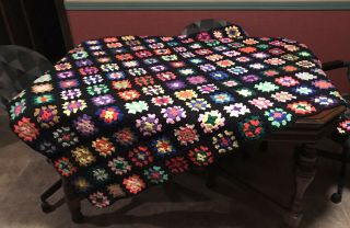 Vintage Crochet Afghan Granny Squares Throw Lap Blanket Handmade 54” X 74”