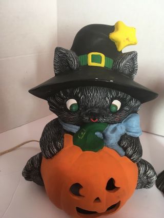 Vintage 1980’s Ceramic Lighted Witch Cat Pumpkin Atlantic Byron Mold Halloween