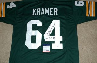 Jerry Kramer " Sb 1,  2 " Green Bay Packers Signed Jersey,  Psa Y82567