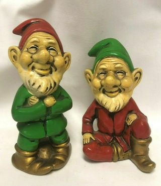 Vintage Japan Paper Mache Set Of 2 Elves/gnome Christmas Figurine