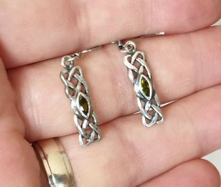 Vintage Jewellery Scottish Celtic Crystal 925 Silver Plaid Dropper Hook Earrings