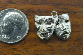 Vintage Sterling Silver Actor Comedy Tragedy Drama Club Mask Charm Stock
