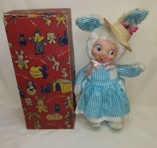 Vintage Stuffed Gund Rubber Face Girl Bunny Rabbit Exc.  W/ Box $166.  66