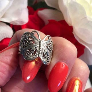 Vintage Sterling Silver Filigree Butterfly Ring - Size 10