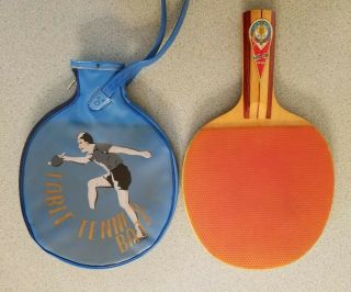 Vintage Gold Cup Table Tennis Ping - Pong Bat Paddle W/ Case Cover