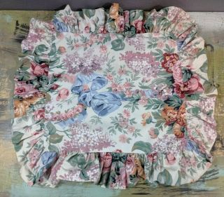 Vintage Ralph Lauren 16 " Square Pillow Cover Ruffles Floral Roses Made In Usa