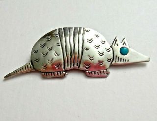 Vintage Signed JJ Armadillo Pin Brooch,  Pewter w/Turquoise Eye,  1988 3