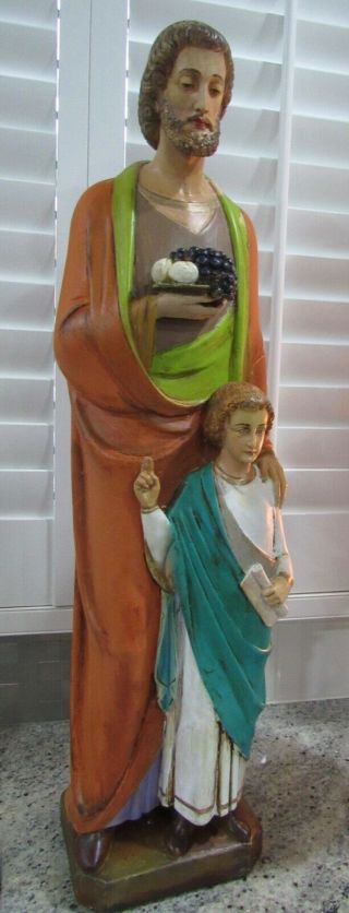 Antique St Joseph Child And Jesus Unusual Church Statue Large 20 " Tall Beauiful
