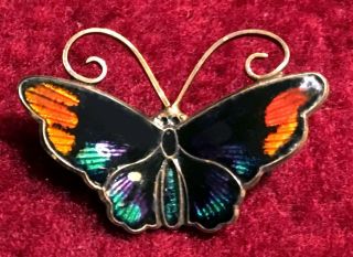Vintage Signed David Anderson Norway Sterling Silver,  Enamel Butterfly Pin