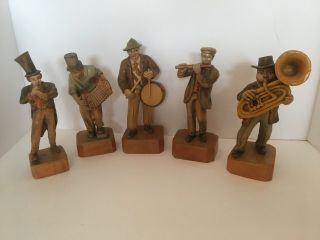 Vintage Carved Wood 5 Piece Band Accordion,  Horn,  Drum,  Flute & Tuba
