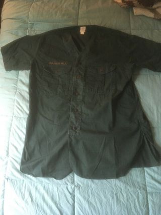 Vtg 1950s Boy Scouts Bsa Explorer Uniform Shirt Green Short Slv Collarless (1)