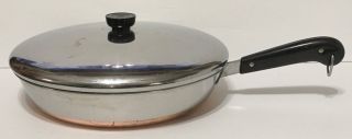 Vintage Revere Ware Copper Bottom 12 " Frying Pan W/lid Stainless Steel Skillet
