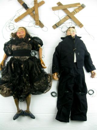 Large 21 " Antique Marionettes Puppets Wood Paper Mache Metal Hobnail
