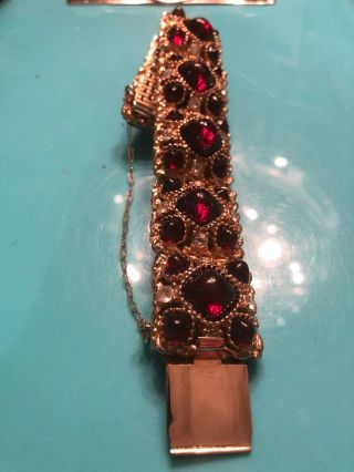 Wow Vintage Bracelet Huge Chunky Red Garnetred Rhinestone Tennis Chain Gold Tone