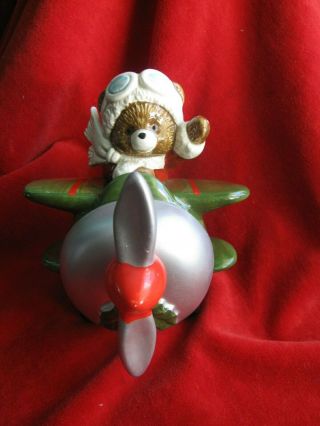 Vintage Otagiri Porcelain Christmas Brown Bear Flying Plane Music Box