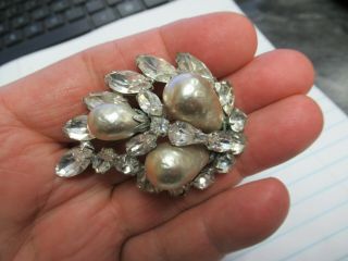 Vintage Signed Regency Faux Baroque Pearls & Rhinestone Brooch Pin
