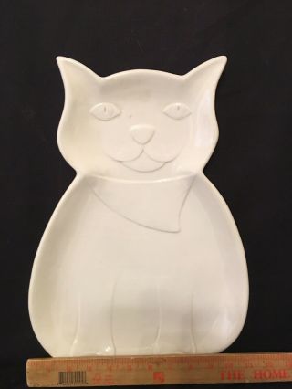 Vintage Large 16 " White Ceramic Cat Shaped Platter Serving Tray Made In Italy