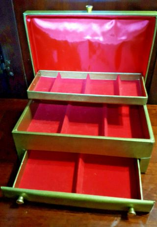Vintage Lady Buxton Yellow Gold & Red Silk/velvet Lining Jewelry Box Made In Usa
