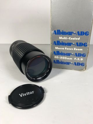 Vintage Albinar - ADG 80 - 200mm 1:3.  9 Macro Zoom Camera Lens Vivitar Cap w/ Box 2