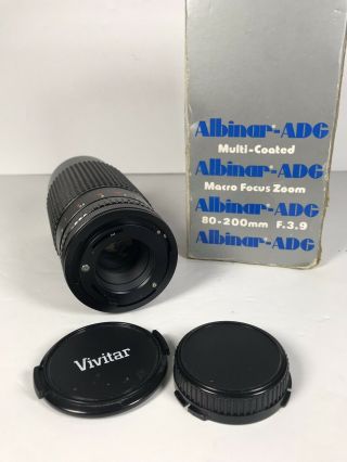 Vintage Albinar - ADG 80 - 200mm 1:3.  9 Macro Zoom Camera Lens Vivitar Cap w/ Box 3