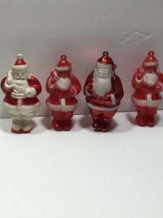 4 Vintage Christmas Rosbro / Bradford Hard Plastic Santa Ornaments