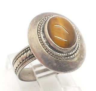 Vintage Oval Tigers Eye Design Sterling Silver 925 Ring 6g Sz.  7.  5 He1792