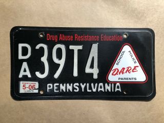 Pa Pennsylvania D.  A.  R.  E Dare Drug Abuse Resistance Education License Plate Black