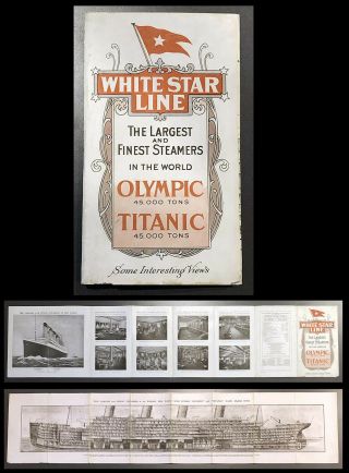 1911 Org Rms Titanic - Olympic White Star Line Fold - Out Ship Boat Photo Brochure