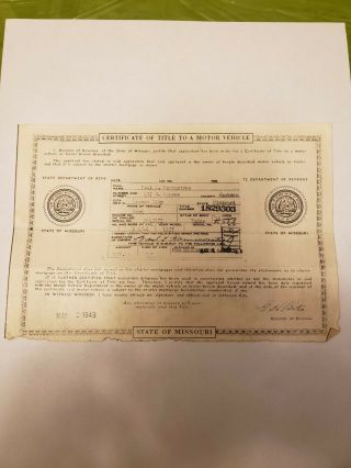 1937 Ford Certificate Of Title State Of Missouri Historical Document