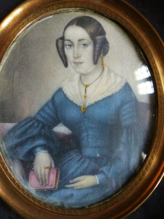 & Large Antique Early 19th Century Lady Miniature Portrait 1830 