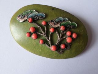 Vintage Circa Early 20th Century Brooch Possibly Green Bakelite But With Issues