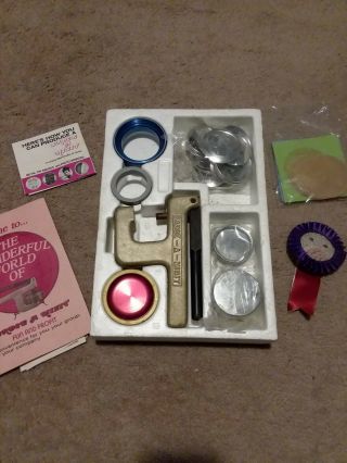 Vintage Badge - A - Minit Hand Press Button Maker Kit With 20 Buttons Plus