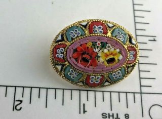 Vintage Marked Made In Italy Micro Mosaic Glass Flower Brooch