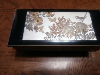 Vintage Westland Co.  Music Box Art Of Chokin Black Lacquered Wood Bird Butterfly