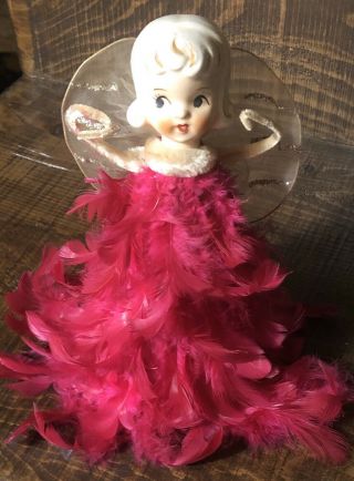 Vintage Japan Christmas “angel” Tree Topper Feather Dress Gold Wings