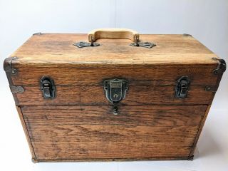 Vtg Antique STAR CHESTS Oak Machinist Tool Box 7 Drawer Yale Eagle Wood Cabinet 2